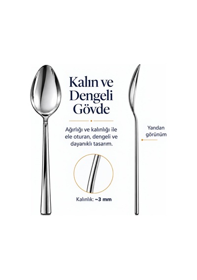 Yemek Kaşığı, 6'li Premium Kalite Paslanmaz Çelik Kaşık Set 20 Cm Diğer