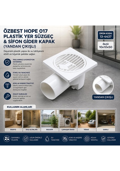 Plastik Yer Süzgeç - Sifon Gider Kapak Yandan 10x10x50 Bx40
