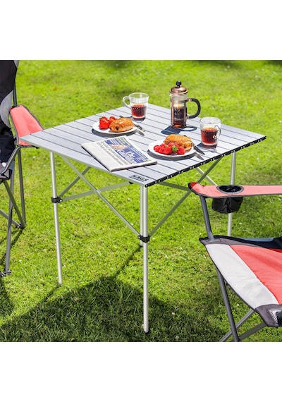Kamp Masası, Güçlendirilmiş Alüminyum Katlanabilir Outdoor Masa, Piknik Masası, Menteşeli Siste Gümüş