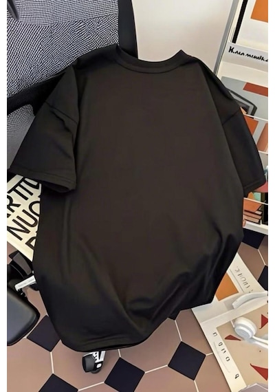 Palermo Sicilya Portakal Temalı Bisiklet Yaka Pamuklu Oversize T-shirt SIYAH