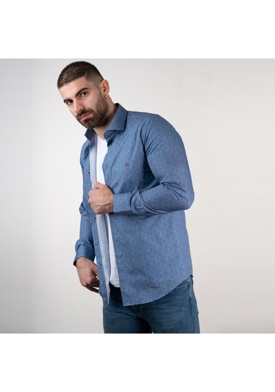 Ecer Slimfit Erkek Desenli Kot Gömlek Mavi
