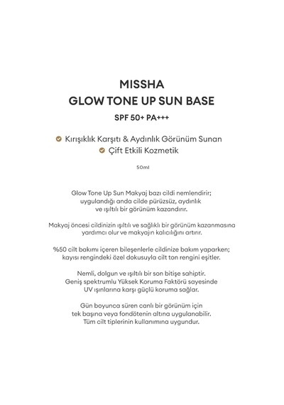 Mıssha Pürüzsüz, Aydınlık Ve Işıltılı Görünüm Sunan Makyaj Bazı 50 Mililitre Glow Tone Up Sun Base S Sku: Smg8690010425225 Açık Bej