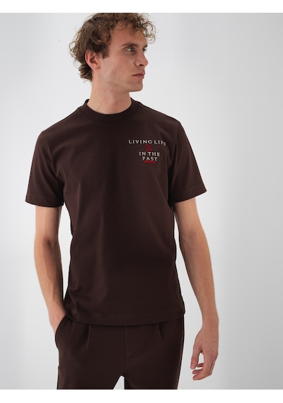 Xint Kahverengi Pamuk Dokulu Regular Fit Tişört 502163
