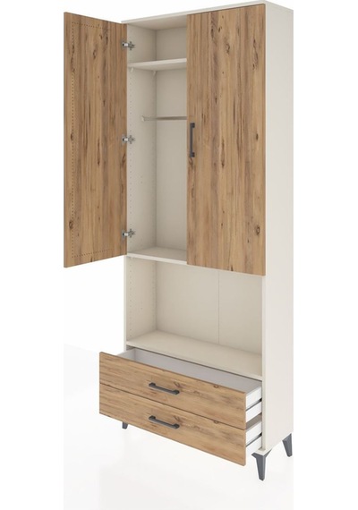 Arges Dolap 3 Raflı 2 Çekmeceli Tek Askılı 88x30x221 Aytaşı-çam Aytası