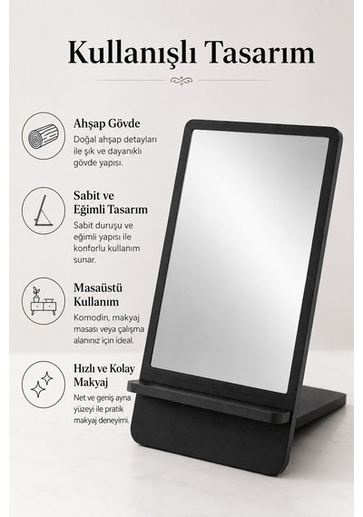 Kedievi Masa Makyaj Aynası (Siyah)