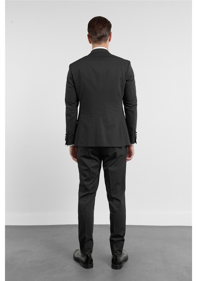 İmza Siyah Mono Yaka Düz Desen 6 Drop Slim Fit Esnek Takım Elbise 1001260201