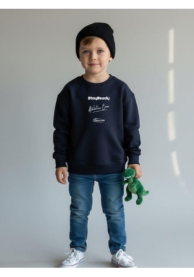 Zekids Erkek Çocuk Pamuklu Stay Yazılı İnce Uzun Kollu Sweatshirt-16334 Lacivert