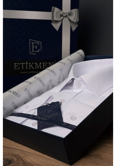 Beyaz Sedef Düğmeli Slimfit Erkek Gömlek + Kutulu Beyaz