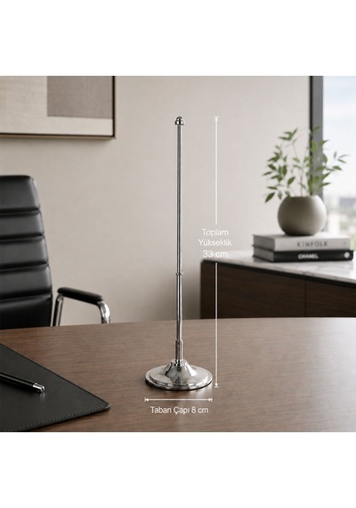 Bk Gift Masaüstü Bayrak Direği Tekli Gümüş Bayrak Standı Ve Bayrak - 33 Cm Ofis Masa Bayrağı