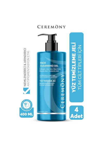 Ceremony Nemlendirici Eşitleyici Sivilce ve Akne Karşıtı Yüz Temizleme Jeli 4 x 400 ML