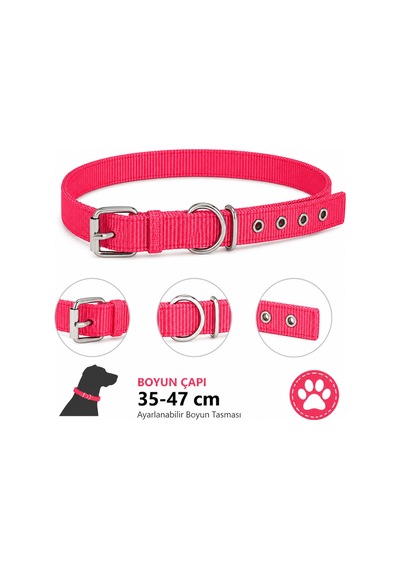 Köpek Boyun Tasması 35-47 Cm Dokuma Naylon Metal Tokalı D Halkalı Ayarlanabilir - Kırmızı Çok Renkli