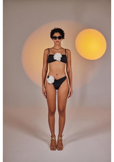 Holly Lolly Çıkarılabilir Çiçek Detaylı Premium Sleek Bikini Altı Siyah