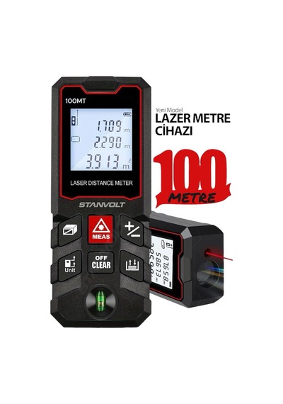 Yüksek Hassasiyet 100 Metre Lazer Metre Ölçer Lcd Dijital Ekran Su Terazili Lazermetre