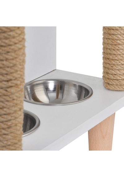 Tahta Karınca Minimalist Mobilya Kedi Evi Mama Kabı Tırmalama Halatlı