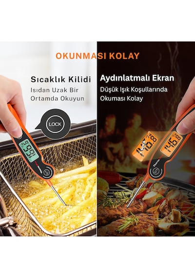 Thermopro TP605O Katlanabilir Problu Profesyonel Gıda Pişirme Termometresi-Turuncu