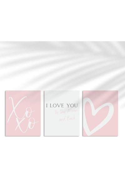 Çerçevesiz Poster Xoxo, I Love You, Ve Kalp Tasarımlı Minimal