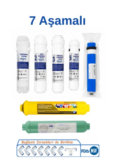 7 Aşamalı Kapalı Kasa Su Arıtma Filtre Seti Inline Filtre Ro Membran Post Karbon Mineral Filtre Tam Set -