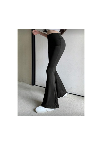 Fit Women Yüksek Bel İspanyol Paça Tayt 4434 Siyah