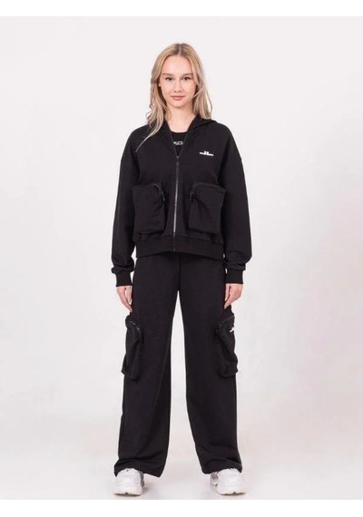 Kız Çocuk Pamuklu Fermuarlı Kapüşonlu Büyük Cepli Sweatshirt-13790 Siyah