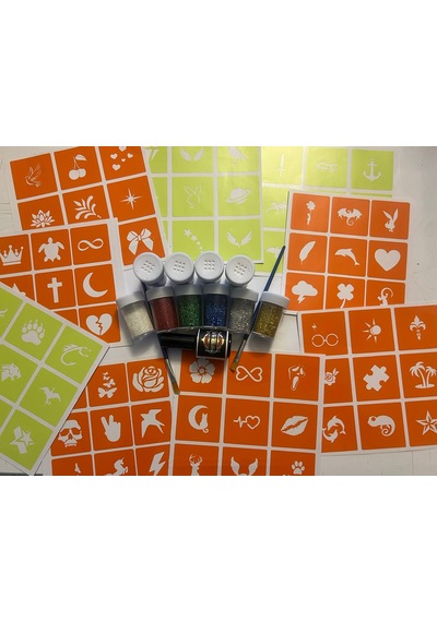 Simli Dövme Glitter Tattoo Kit 10 Tüp Sim 100 Şablon Hediyeli
