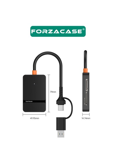 Forzacase FC874  8 İn1 USB-C + USB MS CF/ TF /SD DHC SDXC Kamera Kart Okuyucu