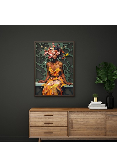 Çiçek Saçlı Altın Elbiseli Kadın - Metal Tablo - Dec0387 58 X 80 Cm Çok Renkli