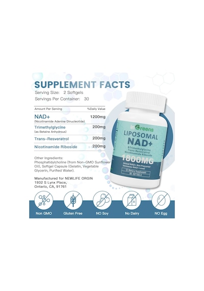 İngreens Liposomal Nad+tmg+resveratrol+nicotinamide Longevity 1800 Mg 60 Softgel