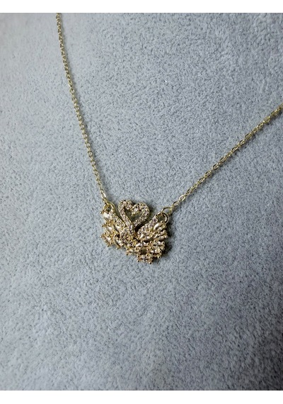 Rhea Jewelry 14k Gold Kaplama Çelik Kuğu Kolye Zirkon Taşlı İkili Kuğu Modeli Altın - Beyaz