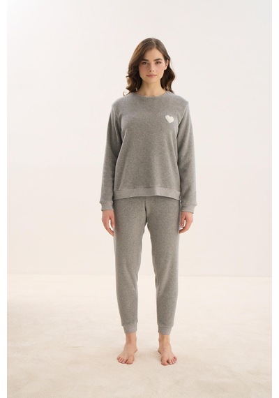 Sevim Kadın Uzun Kol Polar Gri Melanj Pijama Takım C1t5n1o61 001