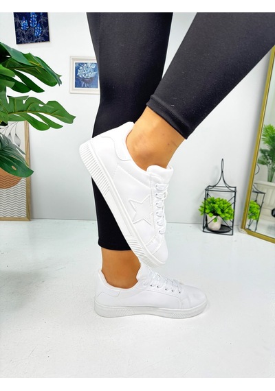 Günlük Kadın Sneaker Bağcıklı Yıldız Detaylı Tırtıklı Taban Oval Burunlu Rahat Spor Ayakkabı 602 Beyaz Günlük Kadın Sneaker Bağcıklı Yıldız Detaylı Tırtıklı Taban Oval Burunlu Rahat Spor Ayakkabı 602 Beyaz