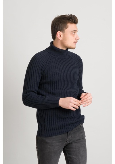 Slim Fit Çizgili Tam Balıkçı Pamuklu Kalın Triko Erkek Kazak 001