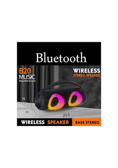 B20 Bluetooth Speaker Şarjlı Taşınabilir Led Işıklı Kablosuz Hoparlör Sd Kart Usb Aux Girişli
