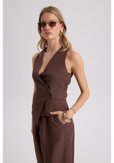 Mai Collection Mai Studios Co. Nagmetah Sırt Pencereli Yelek Pantolon Takım - Kahve Kahve