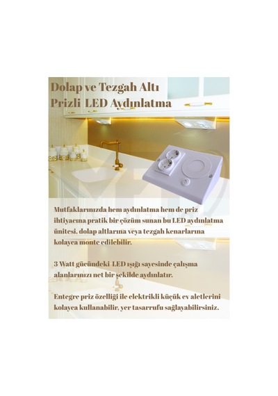 Masfitech Tezgah Altı Prizli Led Aydınlatma 3w 4000k Günışığı Beyaz