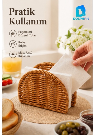 Hasır Görünümlü Peçetelik 13 X 9 Cm Dekoratif Masaüstü Peçete Tutucu Kahverengi