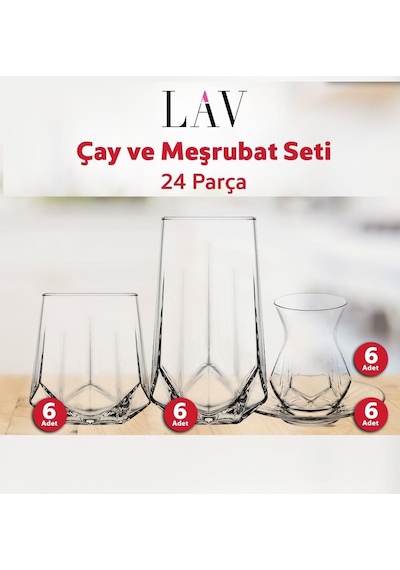 Lav Çay Ve Su Meşrubat Bardağı Seti Takımı - 24 Parça