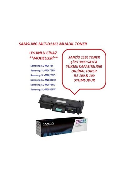 Samsung Mlt-d116l M2675fn Uyumlu Toner Çipli