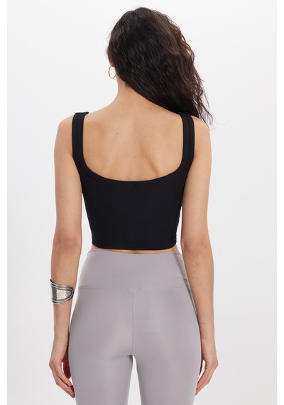 Tudors Kadın Slim Fit Dar Kesim Pamuklu Kolsuz Askılı Siyah Crop-50683