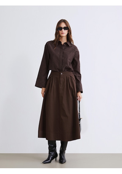 Lcw Modest Kahverengi Loose Fit Pileli Kloş Etek