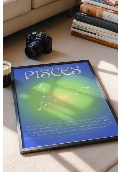 Pisces Balık Burcu Çerçeveli Tablo Aura Enerji Renkleri Astrolojik Takım Yıldızı Sembolü