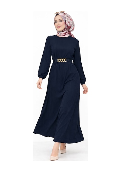 Hira Life Fashion Kadın Gold Zincir Kemer Detaylı Bisiklet Yaka Ve Tesettür Giyim Burgu Elbise Lacivert Lacivert Hira Life Fashion Kadın Gold Zincir Kemer Detaylı Bisiklet Yaka Ve Tesettür Giyim Burgu Elbise Lacivert Lacivert