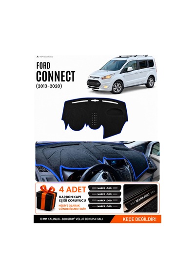 Ford Tourneo Connect 2013-2020 Uyumlu Torpido Örtüsü, Torpido Kılıfı - Siyah Mavi