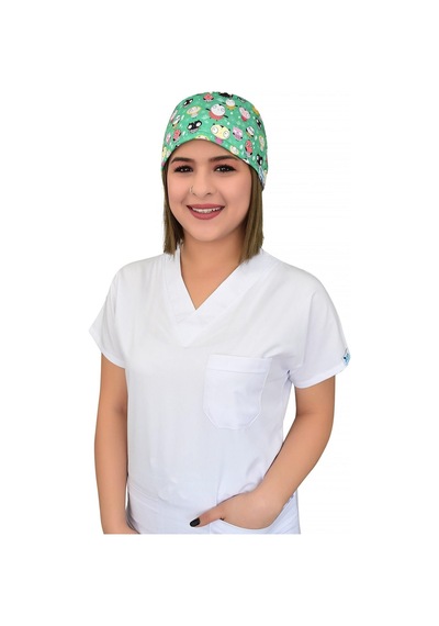 Unisex Yeşil Şirin Kafalar Doktor Hemşire Hastane Medikal Cerrahi Bonesi Beyaz Beyaz