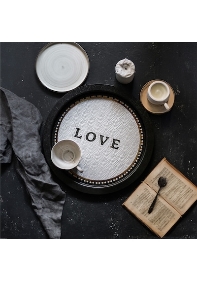 Mosaic Love Desenli Yuvarlak Metal Tepsi, 31.5 Cm