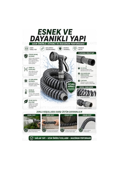 15 Metre Spiral Bahçe Hortumu Seti Çok Fonksiyonlu Sulama Tabancalı Patlama Ve Kopmaya Dayanıklı