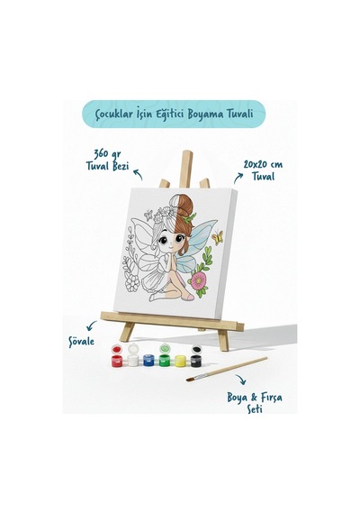 Sevimli Kuğular Temalı Çocuk Boyama Tuvali Şövaleli Eğitici Boyama Seti 20x20 Cm