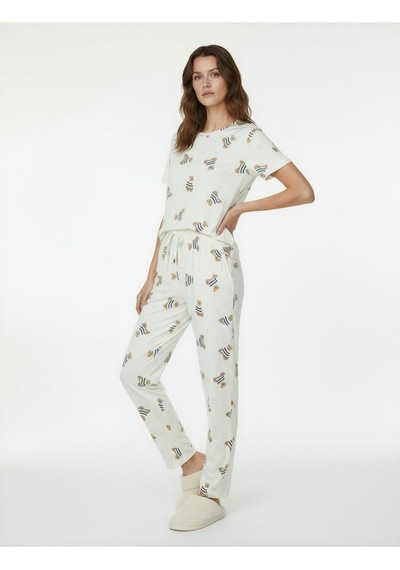 Koton Rahat Kalıp Kısa Kollu Bisiklet Yaka Ayıcık Baskılı Pijama Takımı Beyaz Desenli 6wlk40256mk Koton Rahat Kalıp Kısa Kollu Bisiklet Yaka Ayıcık Baskılı Pijama Takımı Beyaz Desenli 6wlk40256mk