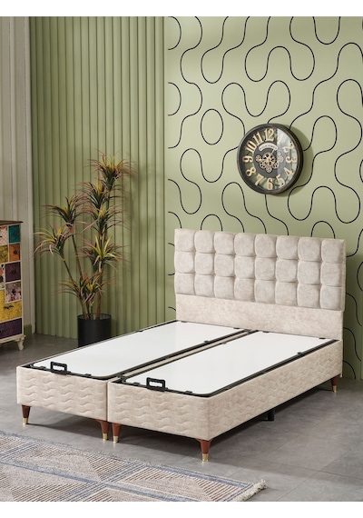 Beehanem 150x200 Bengü Çift Kişilik 2li Set Baza Başlik Yataksız Krem 150 X 200