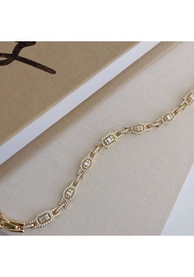 Lente Aksesuar Gold Baget Ve Yuvarlak Full Zirkon Taşlı Lüks Bileklik - 14k Altın Kaplama Xuping Altın
