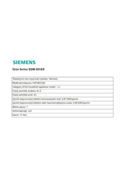 Siemens HS736G1B2 71 L Ankastre Fırın